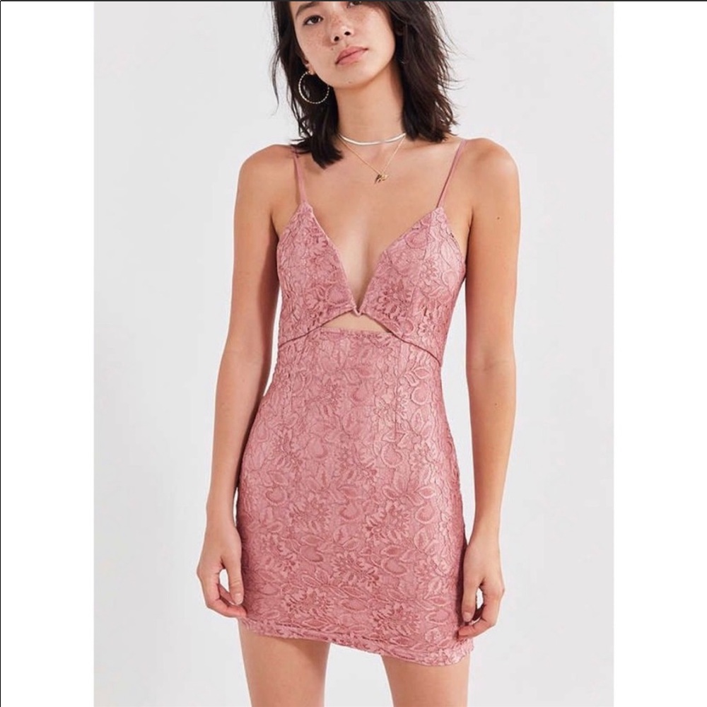 NWT UO line + dot pink lace cutout mini dress